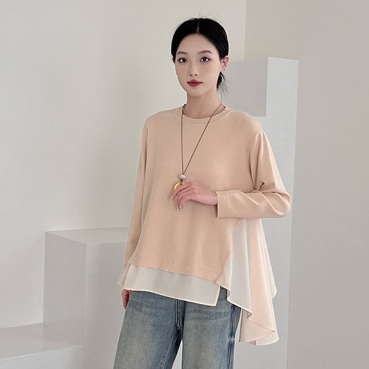 Fashionable Loose Knit Sweater for Women with Patchwork Design Casual Office Wear Plus Size Comfort Fit Top