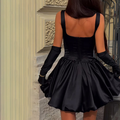 Slimming waist cinching flower bud suspender dress for women